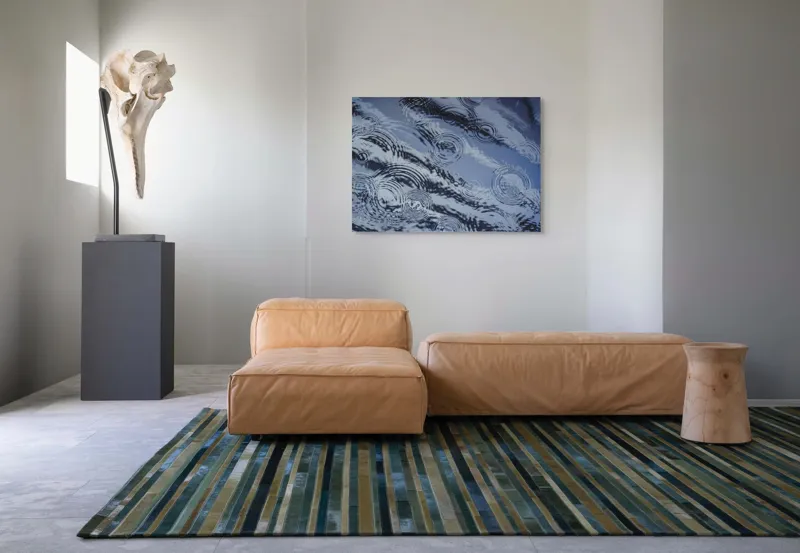 Tablou Canvas, "Picături de ploaie pe apă liniștită", Valuri, Cercuri, Apă, Reflecții, Textură, Plutire, Unde, Liniște, 100 x 70 cm – poza 7