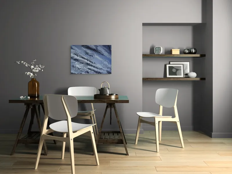 Tablou Canvas, "Picături de ploaie pe apă liniștită", Valuri, Cercuri, Apă, Reflecții, Textură, Plutire, Unde, Liniște, 70 x 50 cm – poza 5