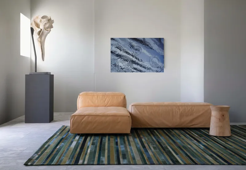 Tablou Canvas, "Picături de ploaie pe apă liniștită", Valuri, Cercuri, Apă, Reflecții, Textură, Plutire, Unde, Liniște, 90 x 50 cm – poza 8