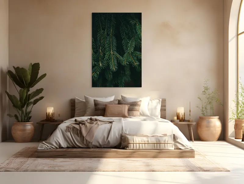 Tablou Canvas, "Misterul Crengilor de Brad Verde", Verde, Ace, Brad, Natural, Textură, Frumusețe, Pădure, Serenitate, 100 x 150 cm – poza 3