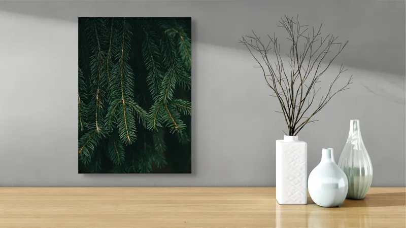 Tablou Canvas, "Misterul Crengilor de Brad Verde", Verde, Ace, Brad, Natural, Textură, Frumusețe, Pădure, Serenitate, 39 x 54 cm – poza 4