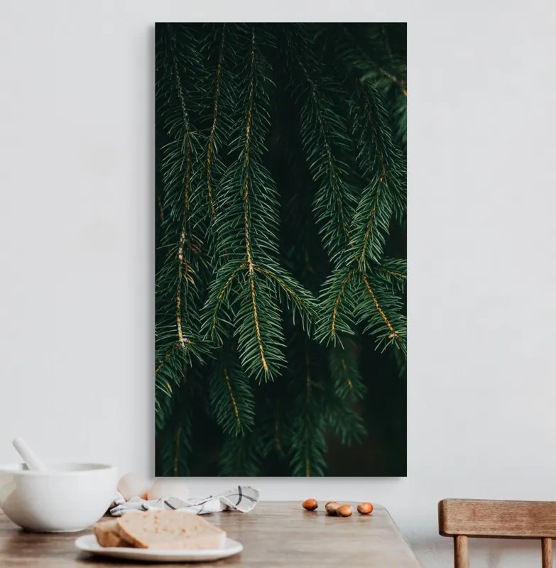 Tablou Canvas, "Misterul Crengilor de Brad Verde", Verde, Ace, Brad, Natural, Textură, Frumusețe, Pădure, Serenitate, 50 x 90 cm – poza 3