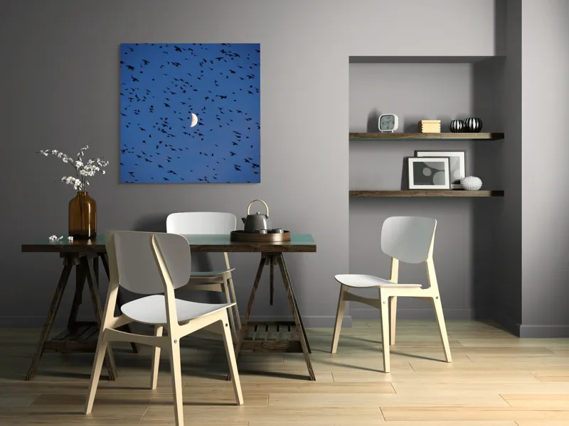 Tablou Canvas, "Dansul păsărilor sub clar de lună", Lună, Păsări, Cer, Zbor, Noapte, 100 x 100 cm – poza 6