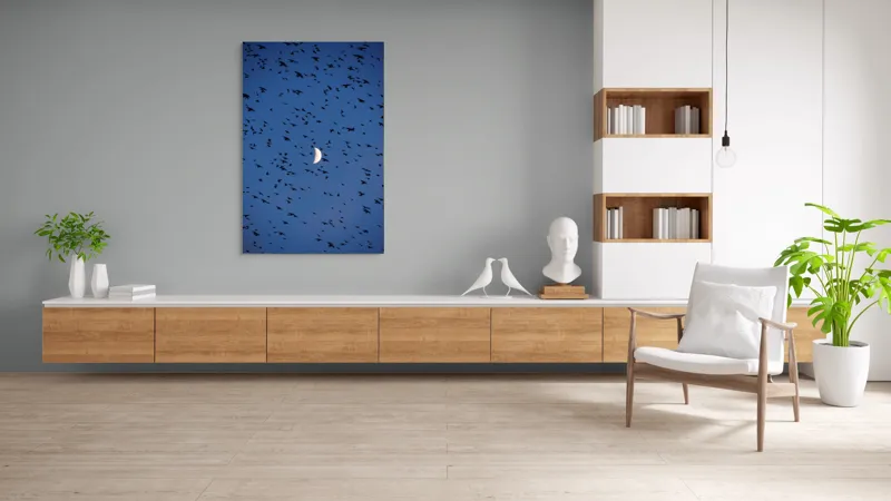 Tablou Canvas, "Dansul păsărilor sub clar de lună", Lună, Păsări, Cer, Zbor, Noapte, 100 x 150 cm – poza 8