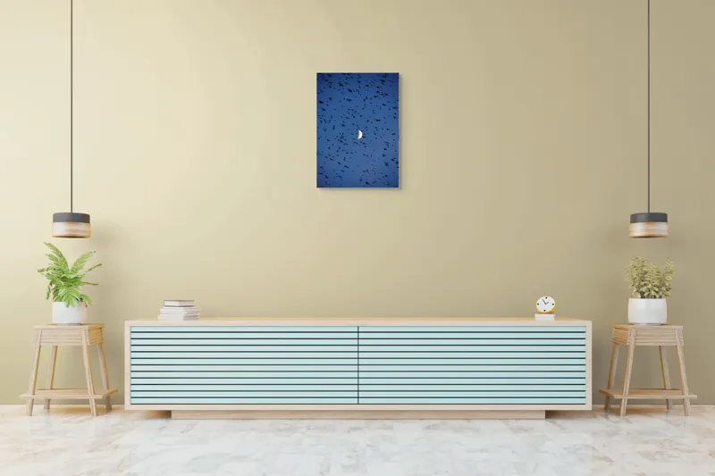 Tablou Canvas, "Dansul păsărilor sub clar de lună", Lună, Păsări, Cer, Zbor, Noapte, 50 x 70 cm – poza 6