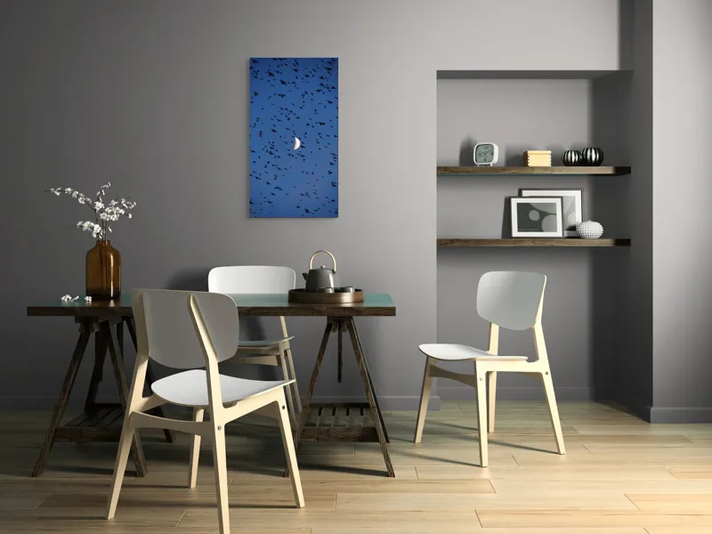 Tablou Canvas, "Dansul păsărilor sub clar de lună", Lună, Păsări, Cer, Zbor, Noapte, 50 x 90 cm – poza 4