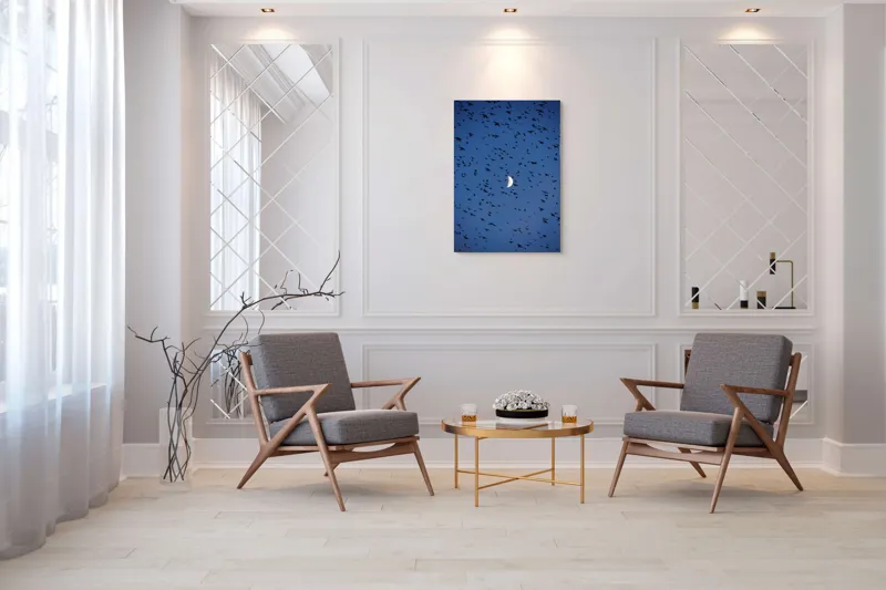 Tablou Canvas, "Dansul păsărilor sub clar de lună", Lună, Păsări, Cer, Zbor, Noapte, 70 x 100 cm – poza 8