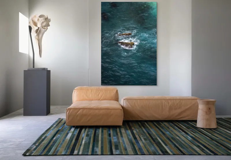 Tablou Canvas, "Pietre înspumate în largul mării", Albastru, Valuri, Rocă, Spumă, Ocean, Reverb, Apă, Textură, 100 x 150 cm – poza 7