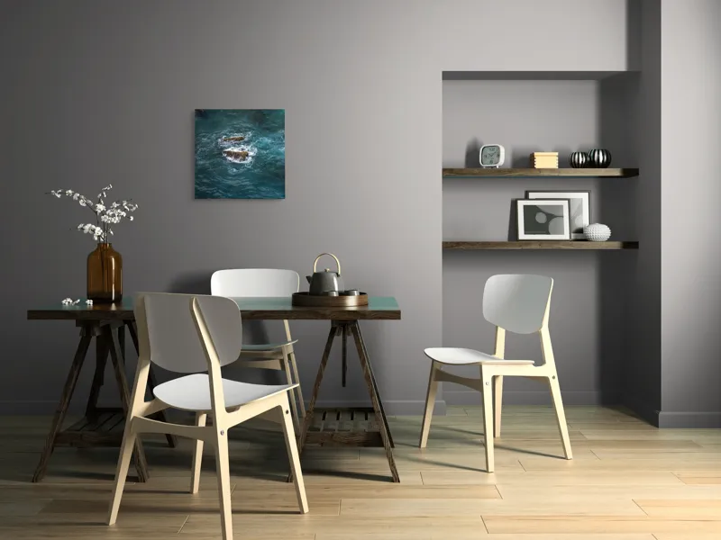Tablou Canvas, "Pietre înspumate în largul mării", Albastru, Valuri, Rocă, Spumă, Ocean, Reverb, Apă, Textură, 50 x 50 cm – poza 8
