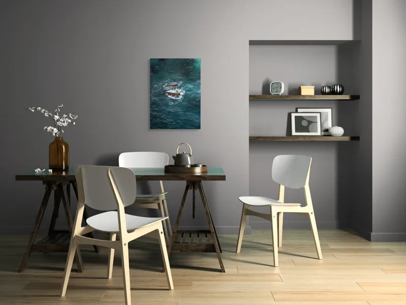 Tablou Canvas, "Pietre înspumate în largul mării", Albastru, Valuri, Rocă, Spumă, Ocean, Reverb, Apă, Textură, 50 x 70 cm – poza 5