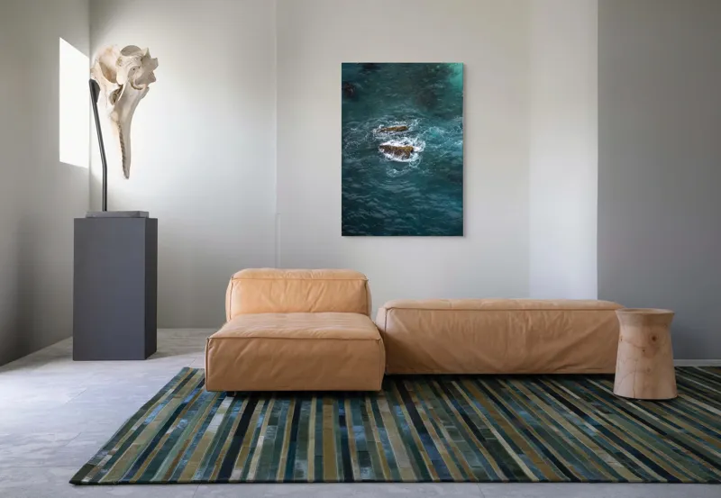 Tablou Canvas, "Pietre înspumate în largul mării", Albastru, Valuri, Rocă, Spumă, Ocean, Reverb, Apă, Textură, 70 x 100 cm – poza 7