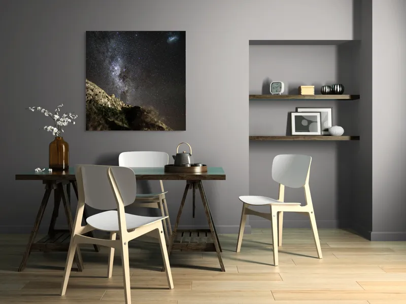 Tablou Canvas, "Calea Lactee deasupra stâncilor iluminată", Stele, Cer, Roci, Univers, Noapte, Peisaj, Galaxie, Mister, Natură, Lumină, 100 x 100 cm – poza 6