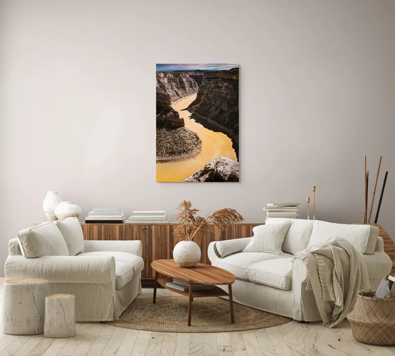 Tablou Canvas, "Canionul râului de aur strălucitor", Râu, Canion, Stânci, Apă, Natură, Cer, Peisaj, Stâncos, Albie, Răsucire, Umbre, Straturi., 70 x 100 cm – poza 4