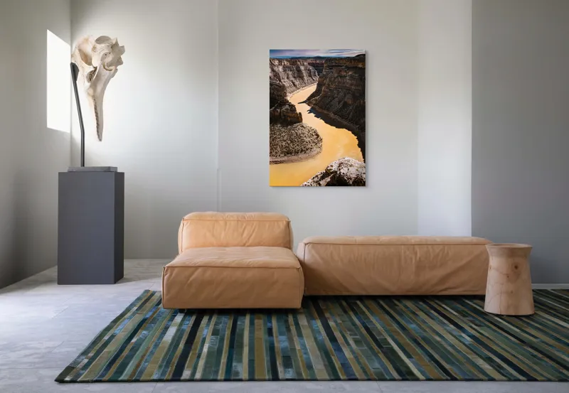 Tablou Canvas, "Canionul râului de aur strălucitor", Râu, Canion, Stânci, Apă, Natură, Cer, Peisaj, Stâncos, Albie, Răsucire, Umbre, Straturi., 70 x 100 cm – poza 7