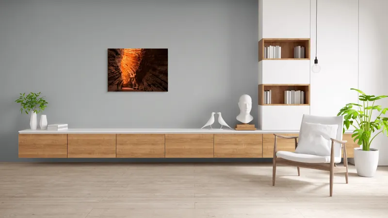 Tablou Canvas, "Strălucirea soarelui în peșteră roșiatică", Roci, Stânci, Umbre, Lumină, Texturi, Adâncime, Peisaj, Natural, Forme, Spectaculos, 100 x 70 cm – poza 6