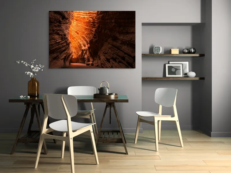 Tablou Canvas, "Strălucirea soarelui în peșteră roșiatică", Roci, Stânci, Umbre, Lumină, Texturi, Adâncime, Peisaj, Natural, Forme, Spectaculos, 150 x 100 cm – poza 5