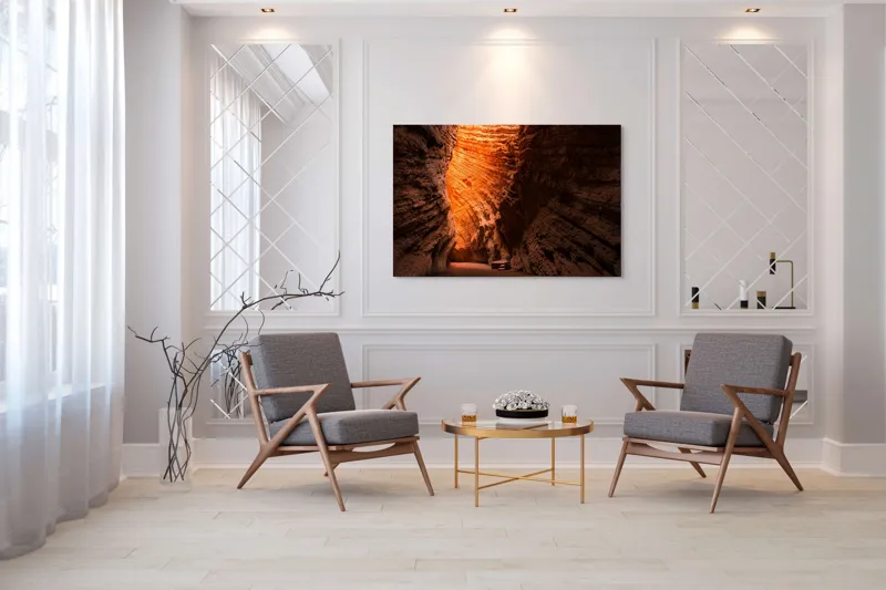 Tablou Canvas, "Strălucirea soarelui în peșteră roșiatică", Roci, Stânci, Umbre, Lumină, Texturi, Adâncime, Peisaj, Natural, Forme, Spectaculos, 150 x 100 cm – poza 7