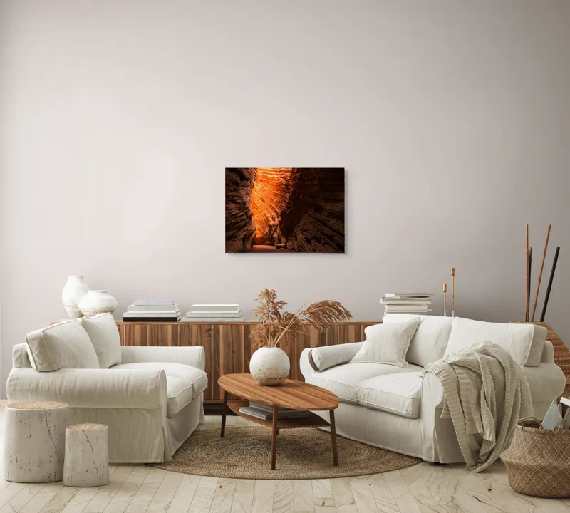 Tablou Canvas, "Strălucirea soarelui în peșteră roșiatică", Roci, Stânci, Umbre, Lumină, Texturi, Adâncime, Peisaj, Natural, Forme, Spectaculos, 70 x 50 cm – poza 6