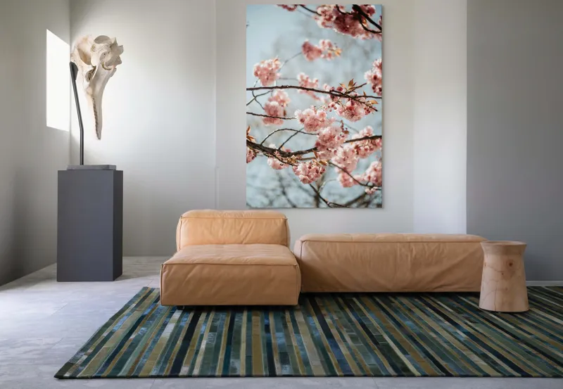 Tablou Canvas, "Sakura sub cer senin de primăvară", Flori, Roz, Crengi, Primăvară, Cer, Delicat, Natură, Petale, Frunze, Frumusețe, 100 x 150 cm – poza 7