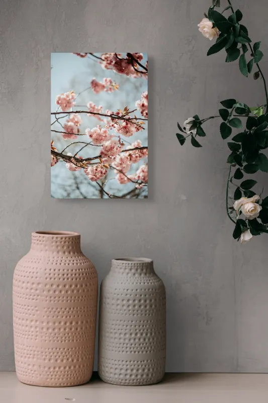 Tablou Canvas, "Sakura sub cer senin de primăvară", Flori, Roz, Crengi, Primăvară, Cer, Delicat, Natură, Petale, Frunze, Frumusețe, 26 x 39 cm – poza 6
