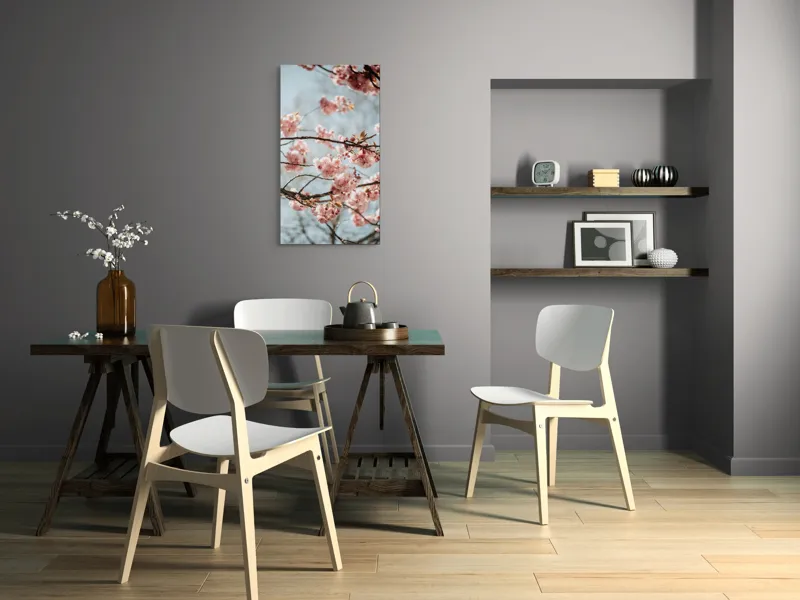 Tablou Canvas, "Sakura sub cer senin de primăvară", Flori, Roz, Crengi, Primăvară, Cer, Delicat, Natură, Petale, Frunze, Frumusețe, 50 x 90 cm – poza 4