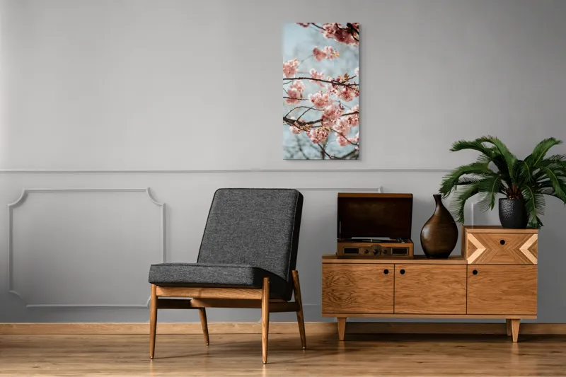 Tablou Canvas, "Sakura sub cer senin de primăvară", Flori, Roz, Crengi, Primăvară, Cer, Delicat, Natură, Petale, Frunze, Frumusețe, 50 x 90 cm – poza 8