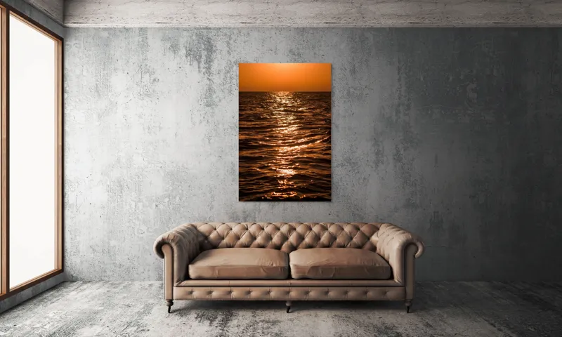 Tablou Canvas, "Orizontul liniștit la apus de soare", Apus, Ocean, Reflexii, Lumină, Aurie, Valuri, Cer, Păcii, 100 x 150 cm – poza 6