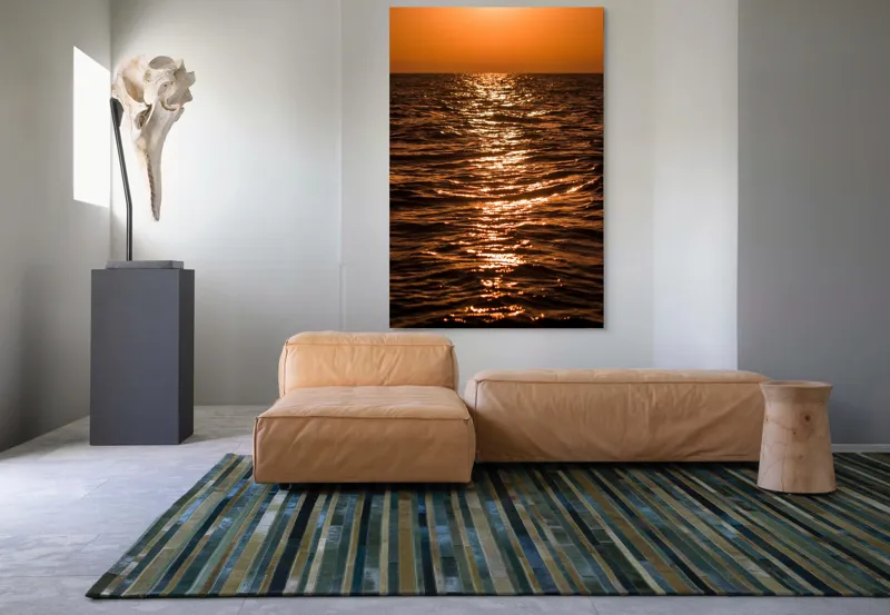 Tablou Canvas, "Orizontul liniștit la apus de soare", Apus, Ocean, Reflexii, Lumină, Aurie, Valuri, Cer, Păcii, 100 x 150 cm – poza 7