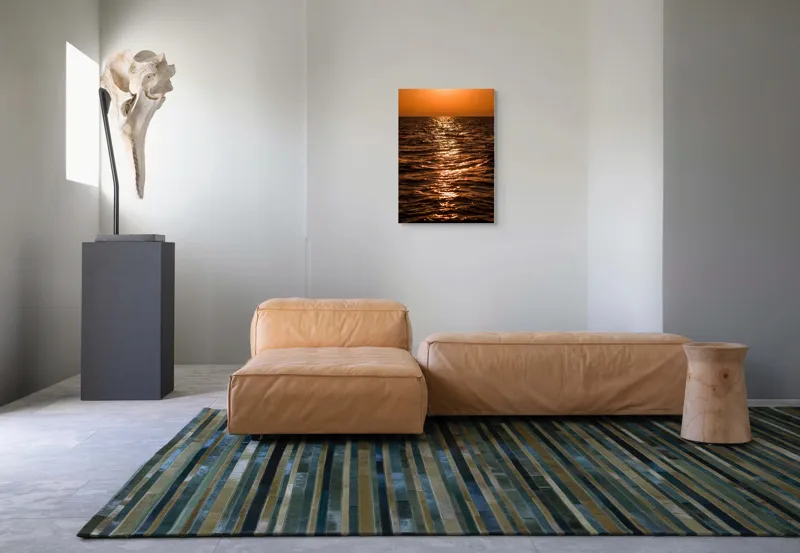 Tablou Canvas, "Orizontul liniștit la apus de soare", Apus, Ocean, Reflexii, Lumină, Aurie, Valuri, Cer, Păcii, 50 x 70 cm – poza 7