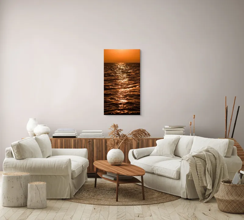 Tablou Canvas, "Orizontul liniștit la apus de soare", Apus, Ocean, Reflexii, Lumină, Aurie, Valuri, Cer, Păcii, 50 x 90 cm – poza 7