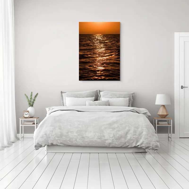 Tablou Canvas, "Orizontul liniștit la apus de soare", Apus, Ocean, Reflexii, Lumină, Aurie, Valuri, Cer, Păcii, 70 x 100 cm – poza 3