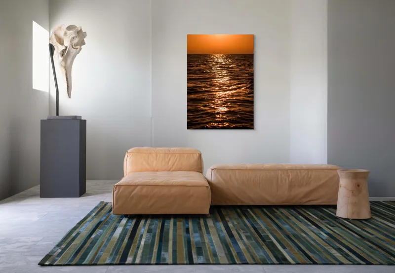 Tablou Canvas, "Orizontul liniștit la apus de soare", Apus, Ocean, Reflexii, Lumină, Aurie, Valuri, Cer, Păcii, 70 x 100 cm – poza 7