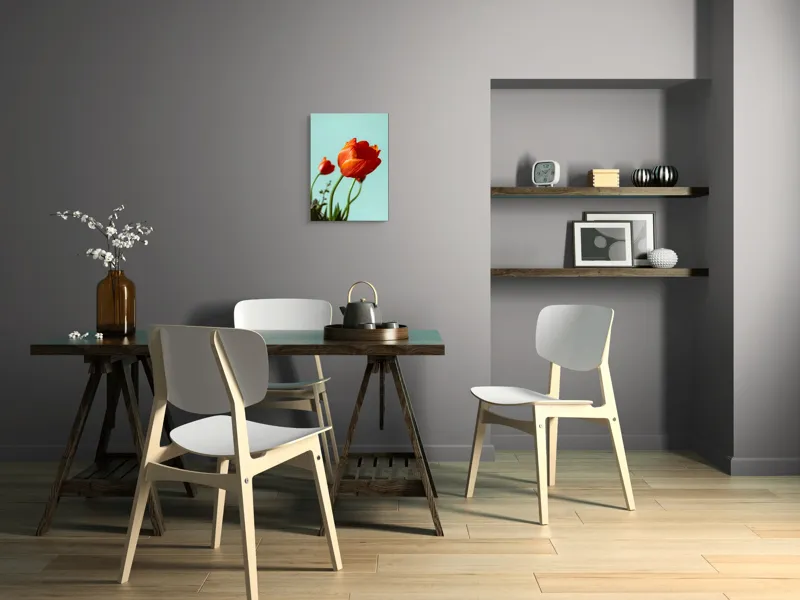 Tablou Canvas, "Lalele roșii sub cer senin", Flori, Roșu, Delicat, Primăvară, Pastel, Elegant, Natură, 39 x 54 cm – poza 7