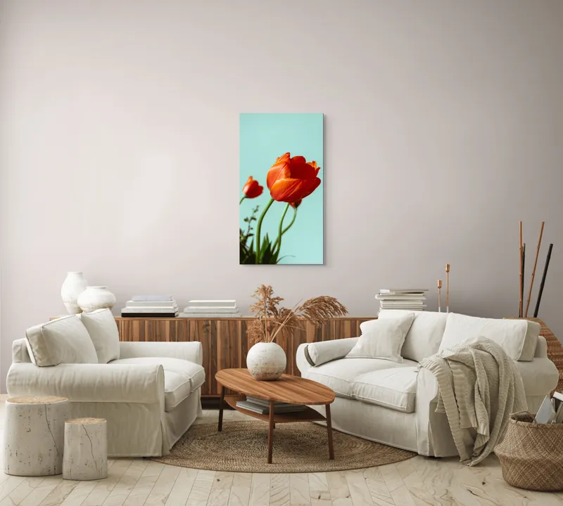 Tablou Canvas, "Lalele roșii sub cer senin", Flori, Roșu, Delicat, Primăvară, Pastel, Elegant, Natură, 50 x 90 cm – poza 7