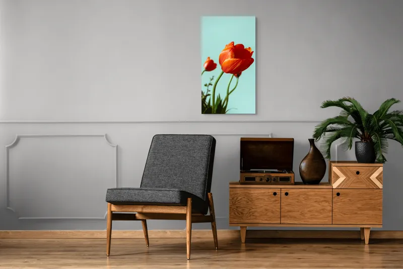 Tablou Canvas, "Lalele roșii sub cer senin", Flori, Roșu, Delicat, Primăvară, Pastel, Elegant, Natură, 50 x 90 cm – poza 8