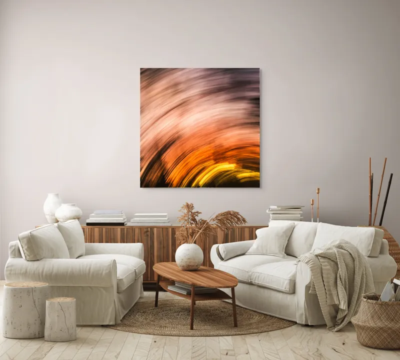 Tablou Canvas, "Vârtejul apusului în mișcare", Vârtej, Lumină, Culori, Apus, Mișcare, Abstracție, Căldură, Energie, 100 x 100 cm – poza 3