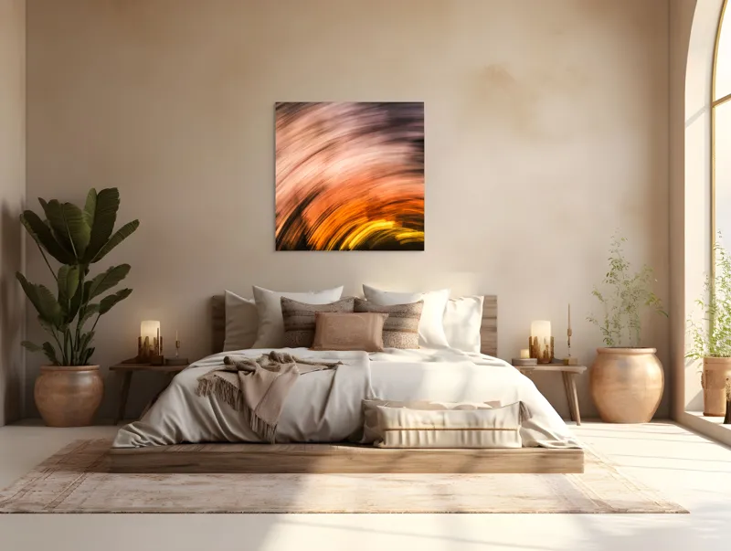 Tablou Canvas, "Vârtejul apusului în mișcare", Vârtej, Lumină, Culori, Apus, Mișcare, Abstracție, Căldură, Energie, 100 x 100 cm – poza 4