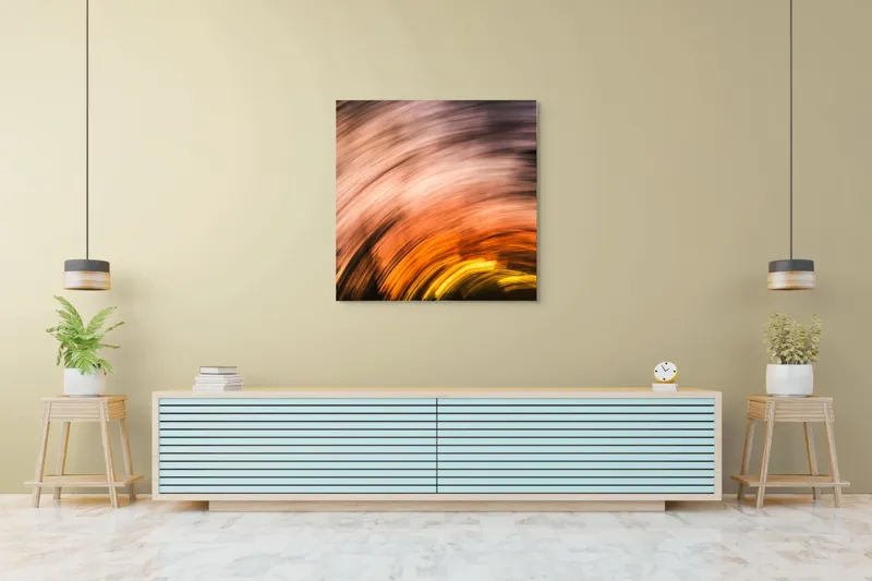 Tablou Canvas, "Vârtejul apusului în mișcare", Vârtej, Lumină, Culori, Apus, Mișcare, Abstracție, Căldură, Energie, 100 x 100 cm – poza 5