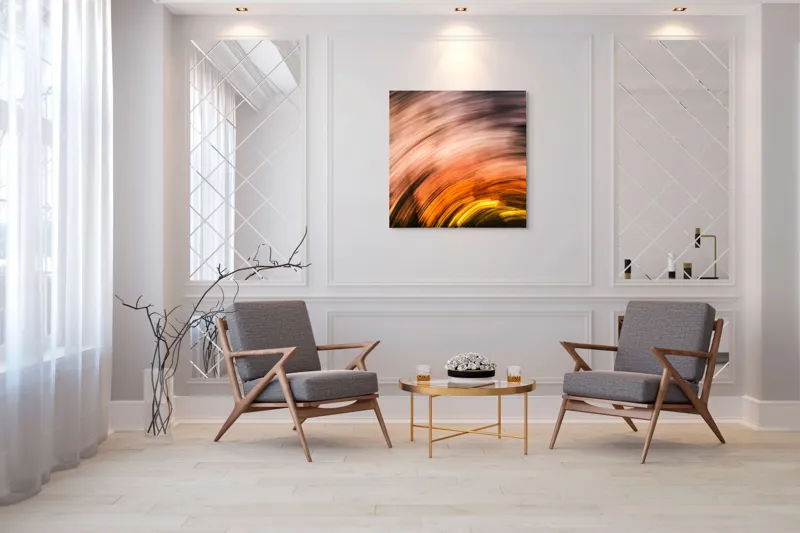 Tablou Canvas, "Vârtejul apusului în mișcare", Vârtej, Lumină, Culori, Apus, Mișcare, Abstracție, Căldură, Energie, 100 x 100 cm – poza 7