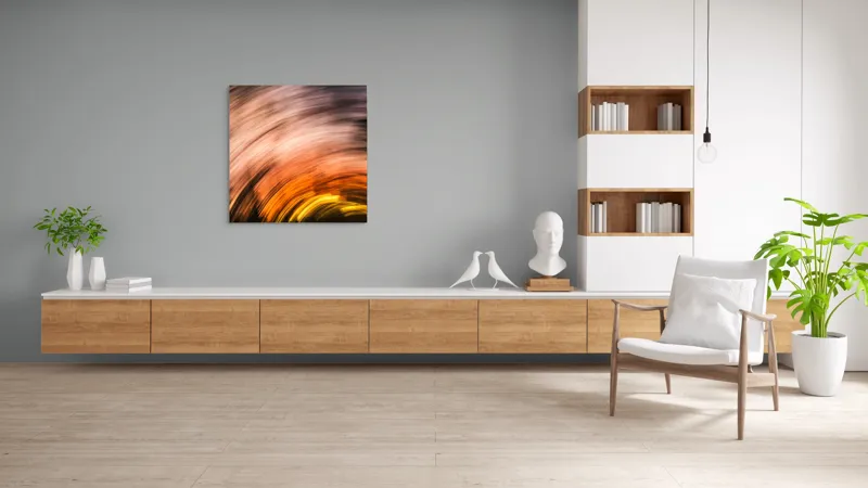 Tablou Canvas, "Vârtejul apusului în mișcare", Vârtej, Lumină, Culori, Apus, Mișcare, Abstracție, Căldură, Energie, 100 x 100 cm – poza 8