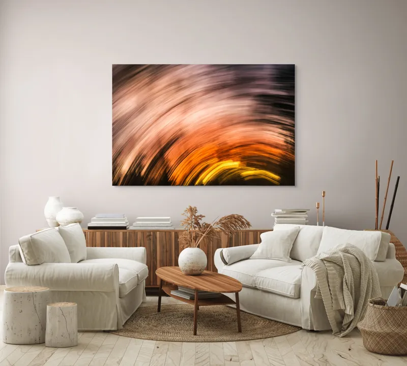 Tablou Canvas, "Vârtejul apusului în mișcare", Vârtej, Lumină, Culori, Apus, Mișcare, Abstracție, Căldură, Energie, 150 x 100 cm – poza 3
