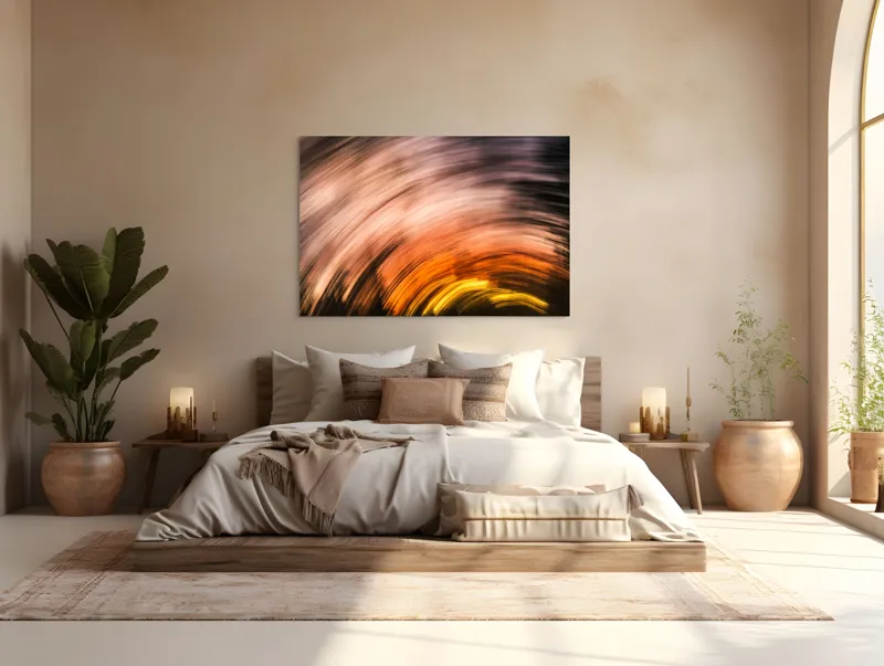 Tablou Canvas, "Vârtejul apusului în mișcare", Vârtej, Lumină, Culori, Apus, Mișcare, Abstracție, Căldură, Energie, 150 x 100 cm – poza 4