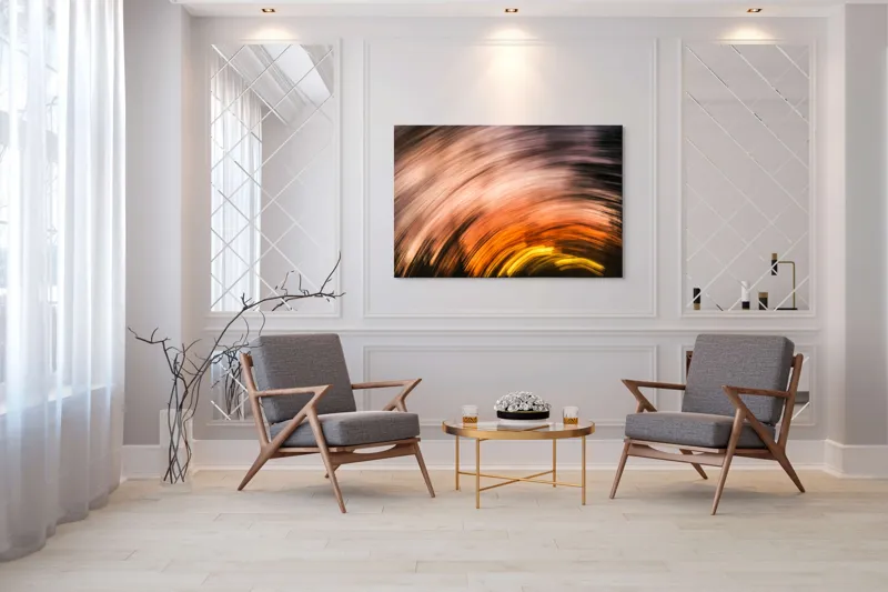Tablou Canvas, "Vârtejul apusului în mișcare", Vârtej, Lumină, Culori, Apus, Mișcare, Abstracție, Căldură, Energie, 150 x 100 cm – poza 7