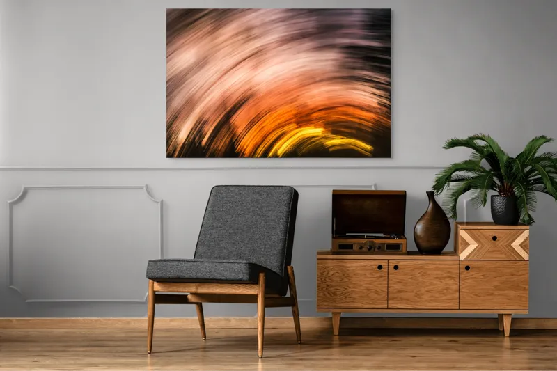 Tablou Canvas, "Vârtejul apusului în mișcare", Vârtej, Lumină, Culori, Apus, Mișcare, Abstracție, Căldură, Energie, 150 x 100 cm – poza 8