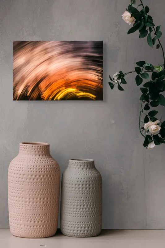 Tablou Canvas, "Vârtejul apusului în mișcare", Vârtej, Lumină, Culori, Apus, Mișcare, Abstracție, Căldură, Energie, 39 x 26 cm – poza 4
