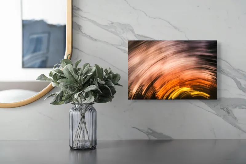 Tablou Canvas, "Vârtejul apusului în mișcare", Vârtej, Lumină, Culori, Apus, Mișcare, Abstracție, Căldură, Energie, 39 x 26 cm – poza 5