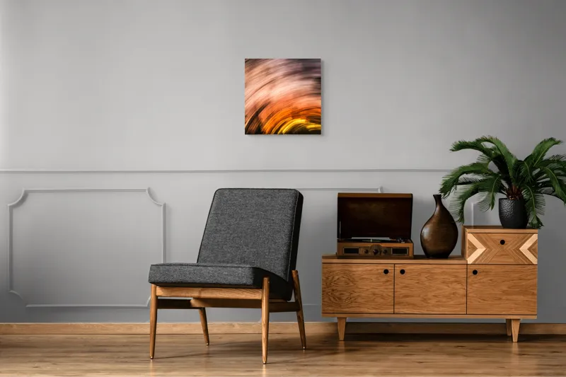 Tablou Canvas, "Vârtejul apusului în mișcare", Vârtej, Lumină, Culori, Apus, Mișcare, Abstracție, Căldură, Energie, 50 x 50 cm – poza 6