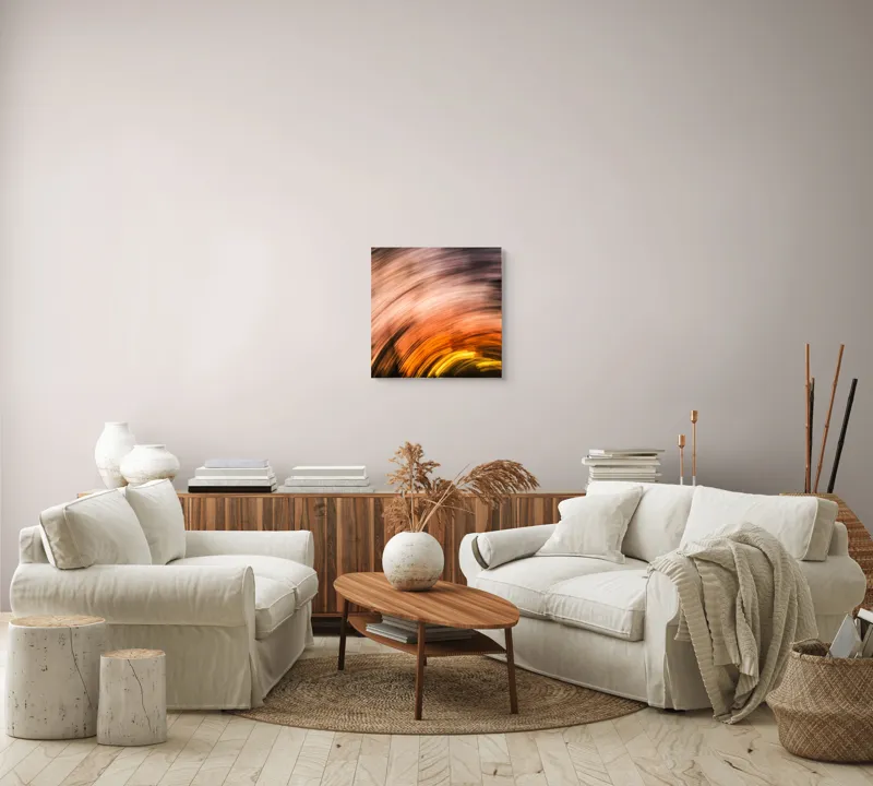 Tablou Canvas, "Vârtejul apusului în mișcare", Vârtej, Lumină, Culori, Apus, Mișcare, Abstracție, Căldură, Energie, 50 x 50 cm – poza 7