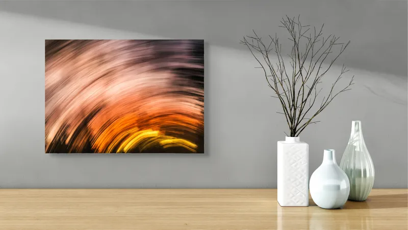 Tablou Canvas, "Vârtejul apusului în mișcare", Vârtej, Lumină, Culori, Apus, Mișcare, Abstracție, Căldură, Energie, 54 x 39 cm – poza 3
