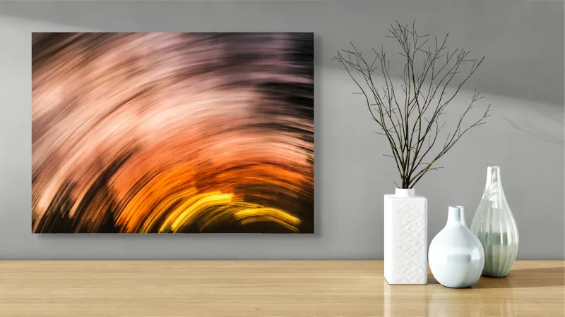 Tablou Canvas, "Vârtejul apusului în mișcare", Vârtej, Lumină, Culori, Apus, Mișcare, Abstracție, Căldură, Energie, 70 x 50 cm – poza 3
